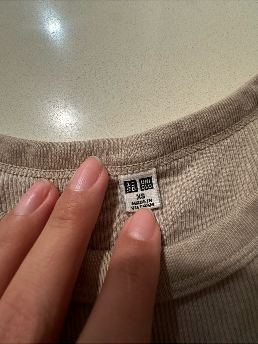 Uniqlo Short-Sleeve Ribbed Tee - Taupe Gray - Picture 2 of 2